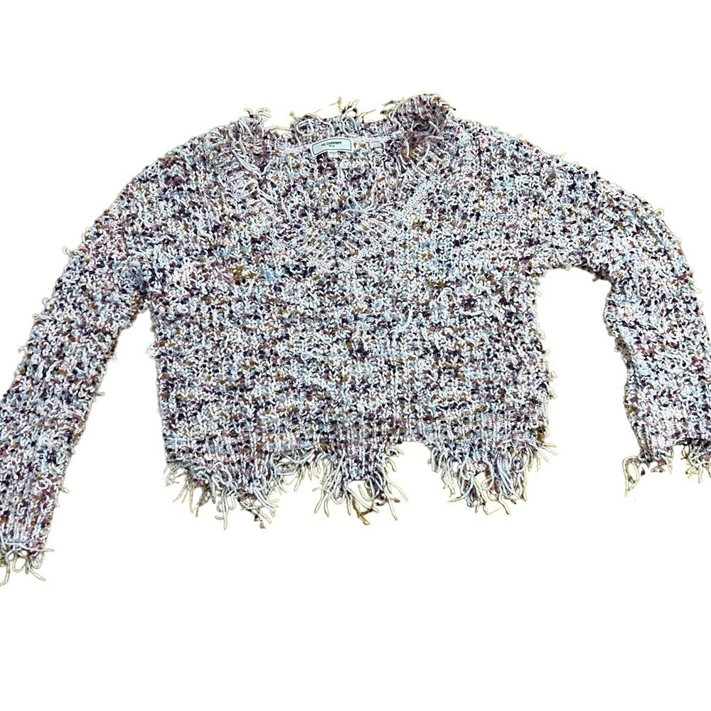 No Comment Confetti Knit Cropped Sweater Distressed